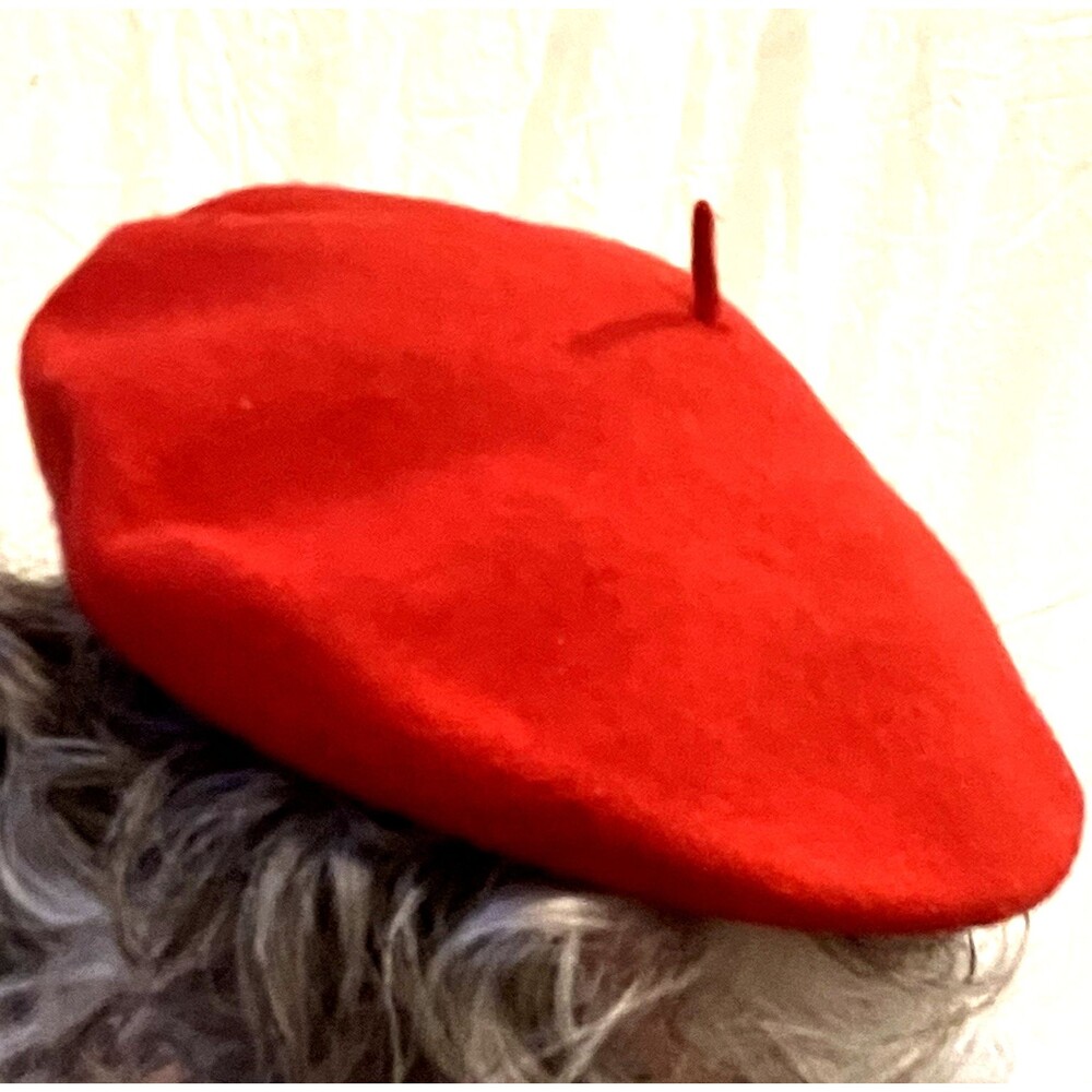 Arlin Vintage Wool Felt Hat French Beret Red Tam Bonnet Military Retro Preppy